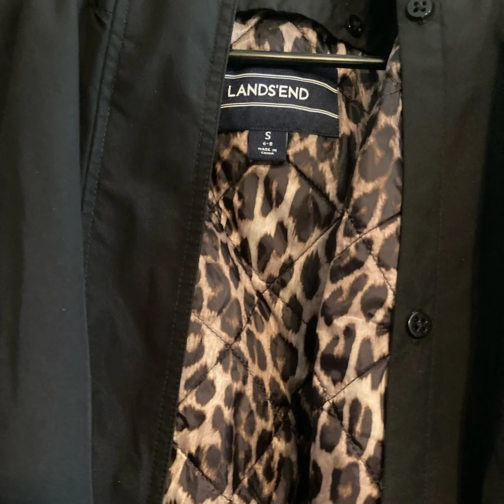 🍂🌻☔️Lands’ End Black and Leopard Print TrenchCoat/Rain Jacket - Picture 3 of 5